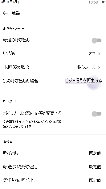 [Busy-on-Busy]\(ビジー時\) 設定を示すスクリーンショット。