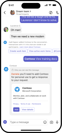 この画像は、ユーザーがモバイルでボットを@mentionsするときのボットの相互作用を示しています