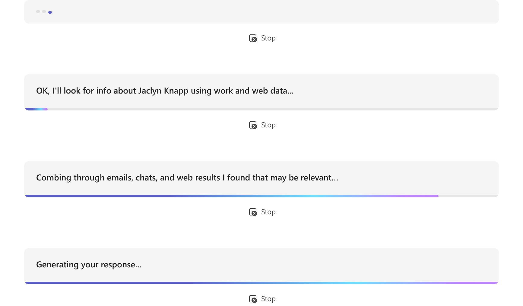 画像は、AI を利用したボットでの情報更新のストリーミングを示しています。