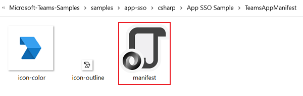 マニフェスト ファイルが赤で強調表示されている Manifest フォルダーのスクリーンショット。