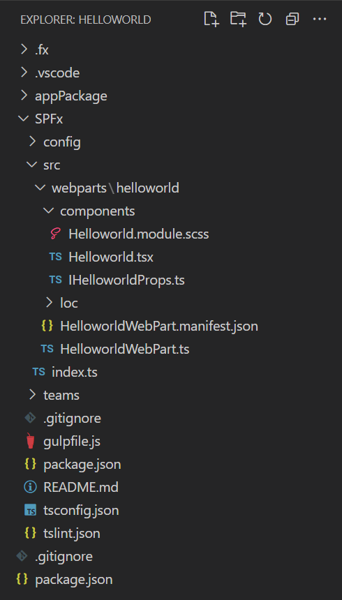 Visual Studio Code で個人用アプリ向けのアプリのプロジェクト ファイルを表示したスクリーンショット。