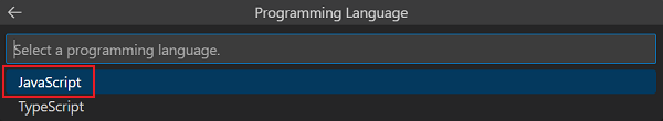 選択するプログラミング言語を示すスクリーンショット。
