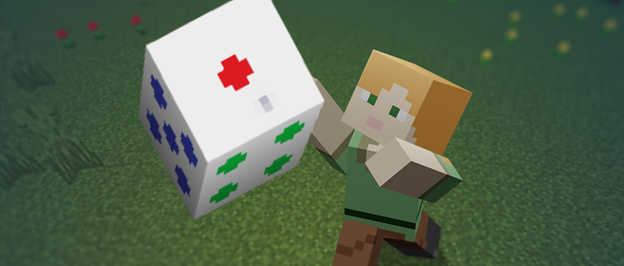 Image of player tossing a custom die block into the air.