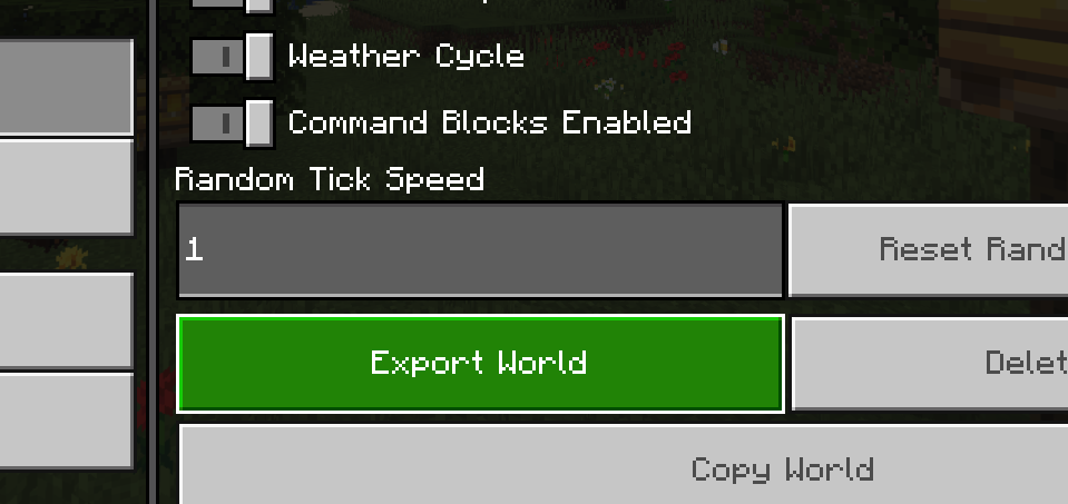 [Export world (世界をエクスポート)] ボタン