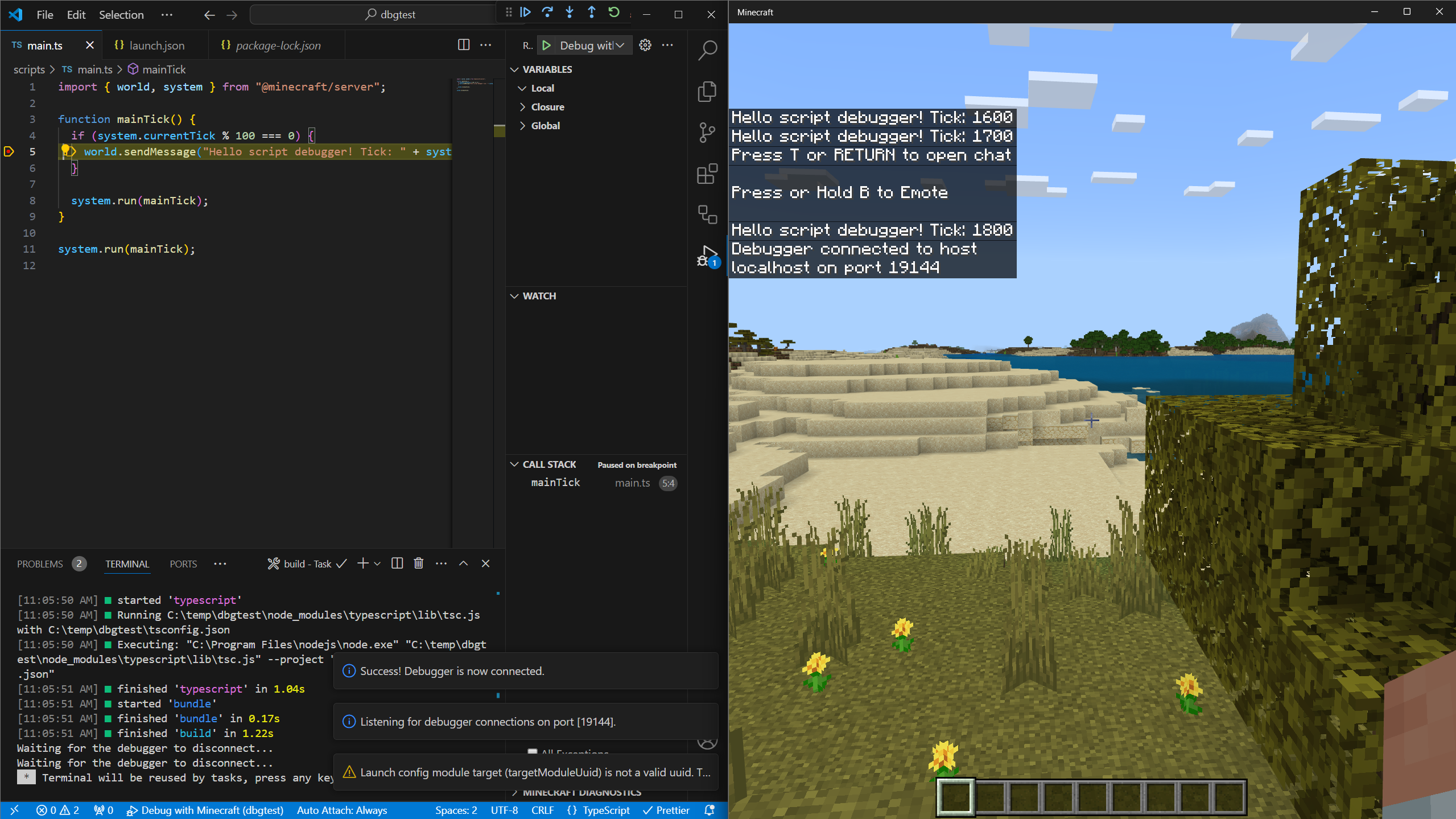 Breakpoint hit showing variables panel