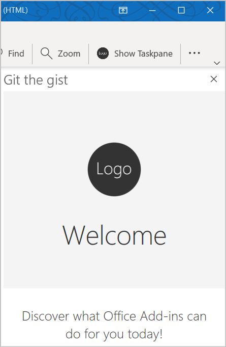 [作業ウィンドウを表示] ボタンと、サンプルによって追加された Git the gist 作業ウィンドウ。