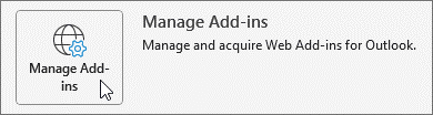 [アドインの管理] オプションは、Windows 上の Outlook 2013 で選択されています。