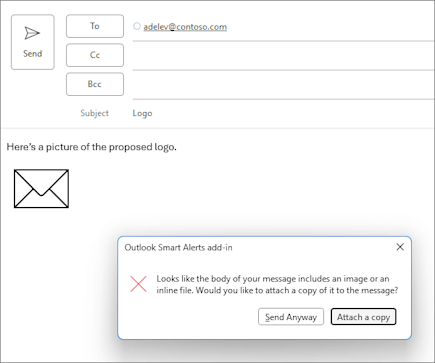 実行時に使用可能な [Send Anyway]\(とにかく送信\) オプションが表示された [スマート アラート] ダイアログ。