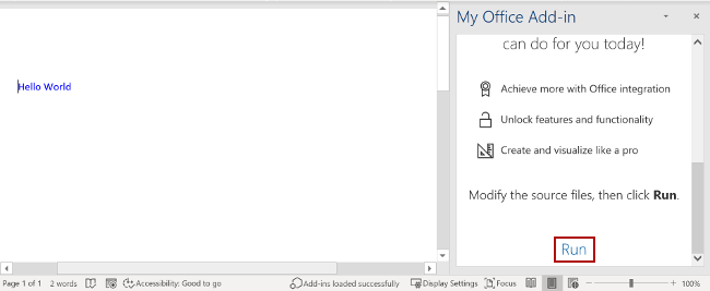 作業ウィンドウ アドインが読み込まれたWord アプリケーション。