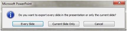 PowerPoint ダイアログ ボックスのすべてのスライド オプションのスクリーンショット。