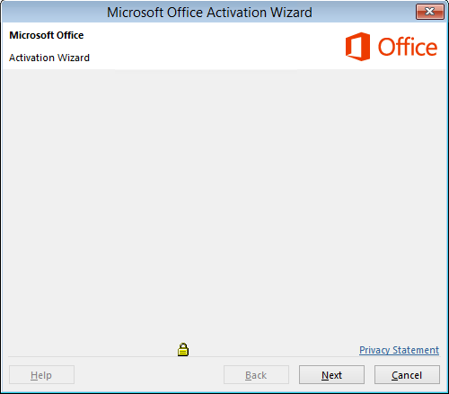 [Microsoft Office ライセンス認証ウィザード] ウィンドウのスクリーンショット。