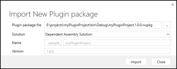 新しいプラグイン パッケージをインポートするダイアログ。