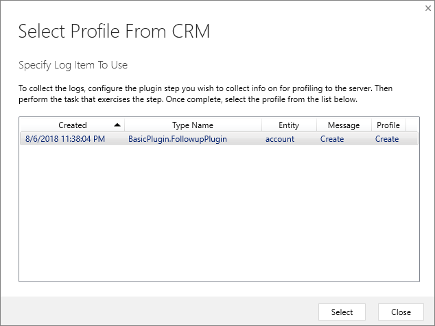 CRM からプロファイルを選択する。