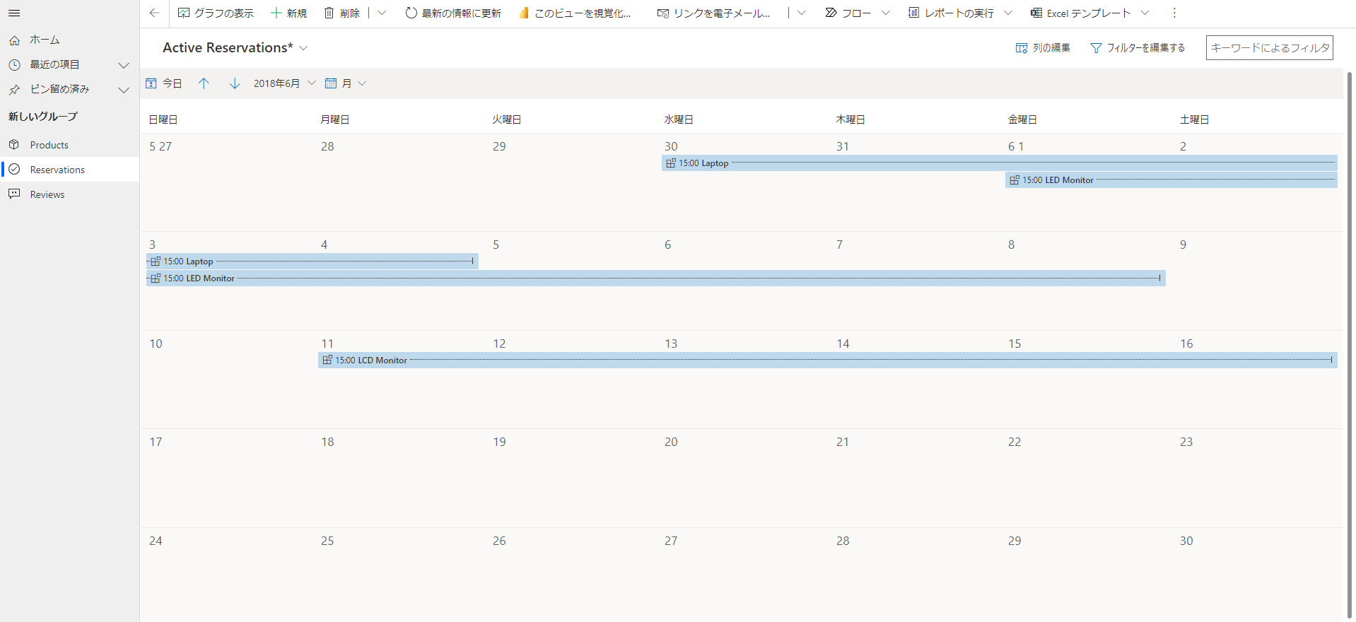 既定の予定表ビュー。