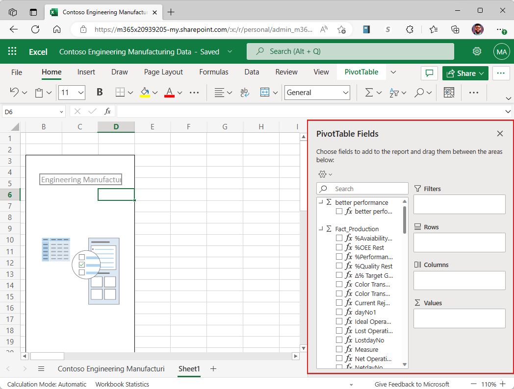 Screenshot showing PivotTable Fields in Excel.