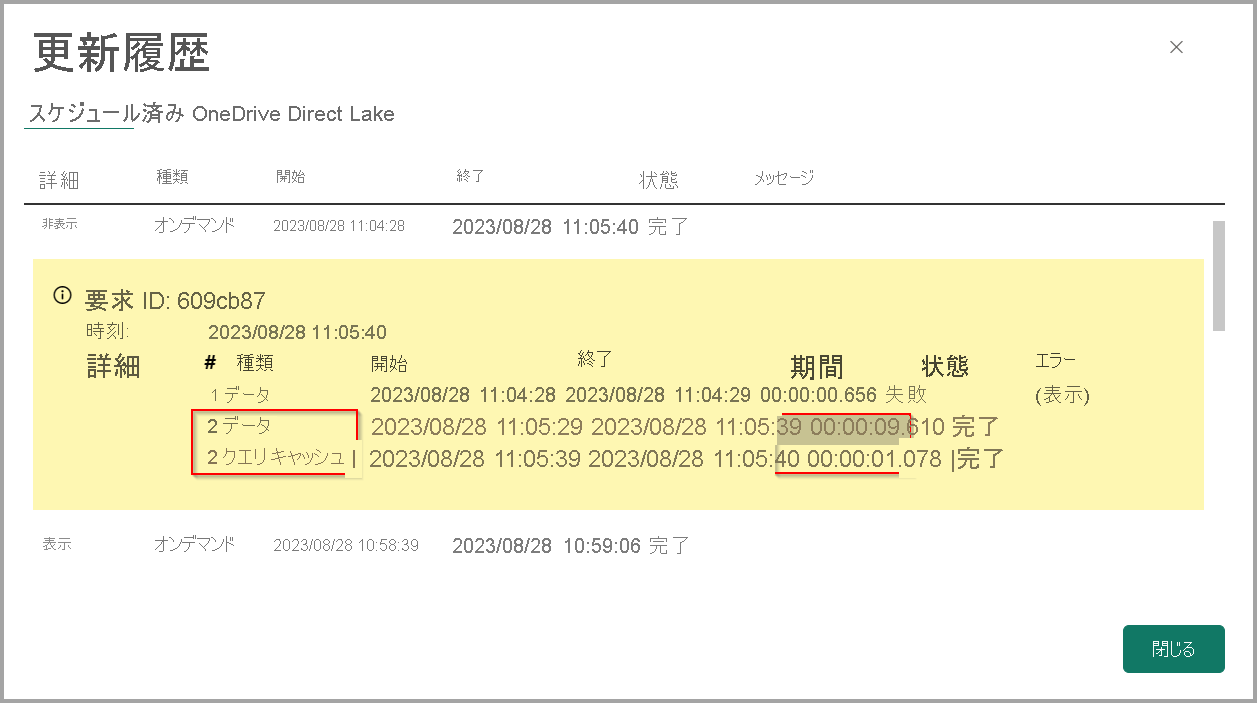 更新操作が分離された更新履歴のスクリーンショット。