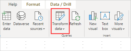 Screenshot shows the Transform data option of the Home ribbon where you can edit queries.