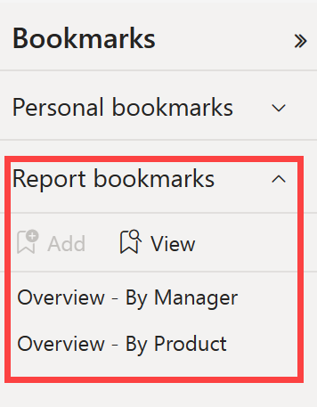 [ブックマーク] ペインを示すスクリーンショット。ブックマークのリストがアウトライン表示されます。