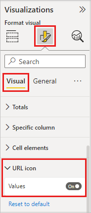 [オン] に設定された URL アイコンの値を示すスクリーンショット。