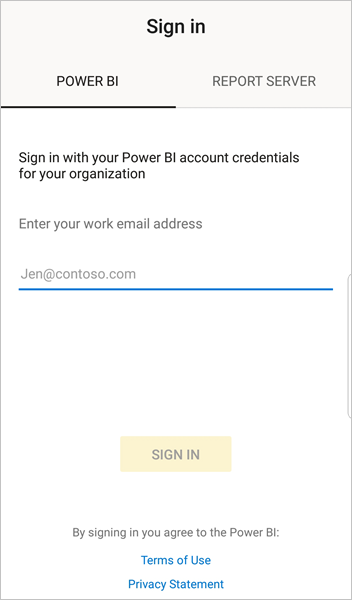 Power BI へのサインイン画面のスクリーンショット。