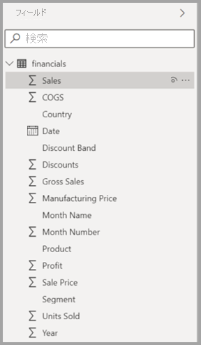 Screenshot of the new Model view Fields list in Power BI Desktop.