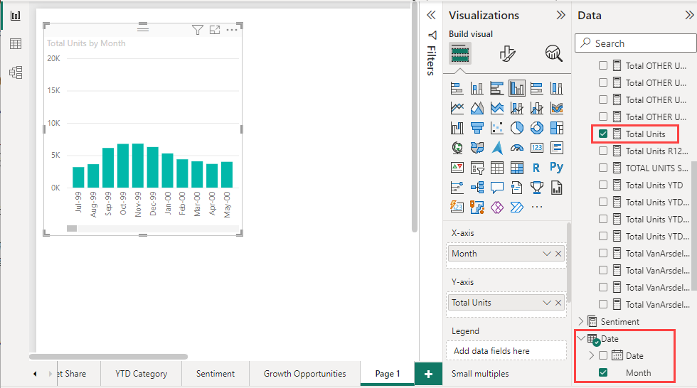 Screenshot that shows the Data pane with data fields selected.