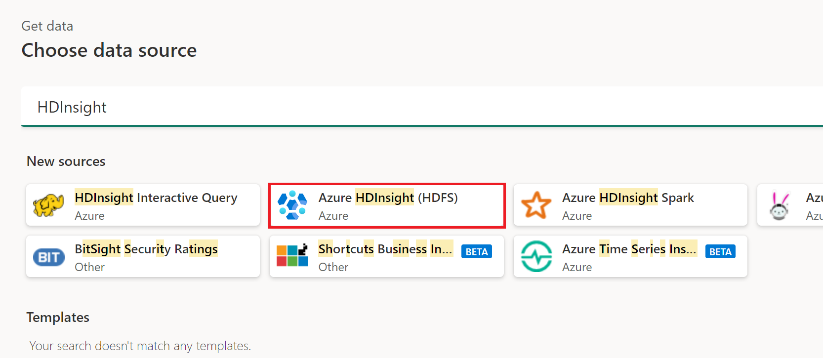Screenshot of the Azure HDInsight icon in Power Query online.
