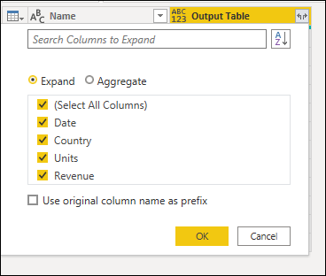 Expand Output Table column.