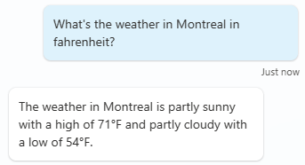 天気の応答のスクリーンショット。
