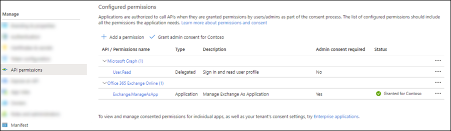 既定管理 Microsoft Graph User.Read アクセス許可から同意が削除されました。