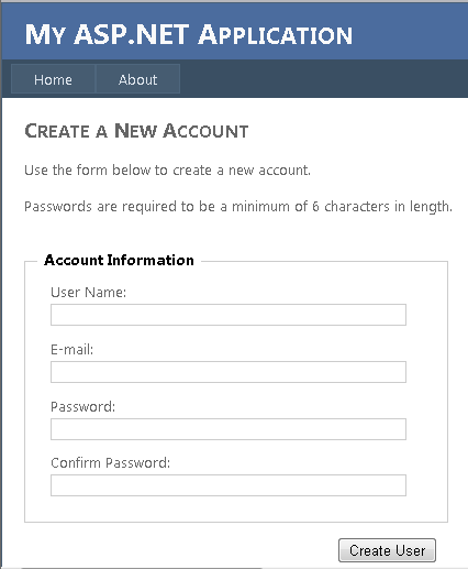 Create a New Account page