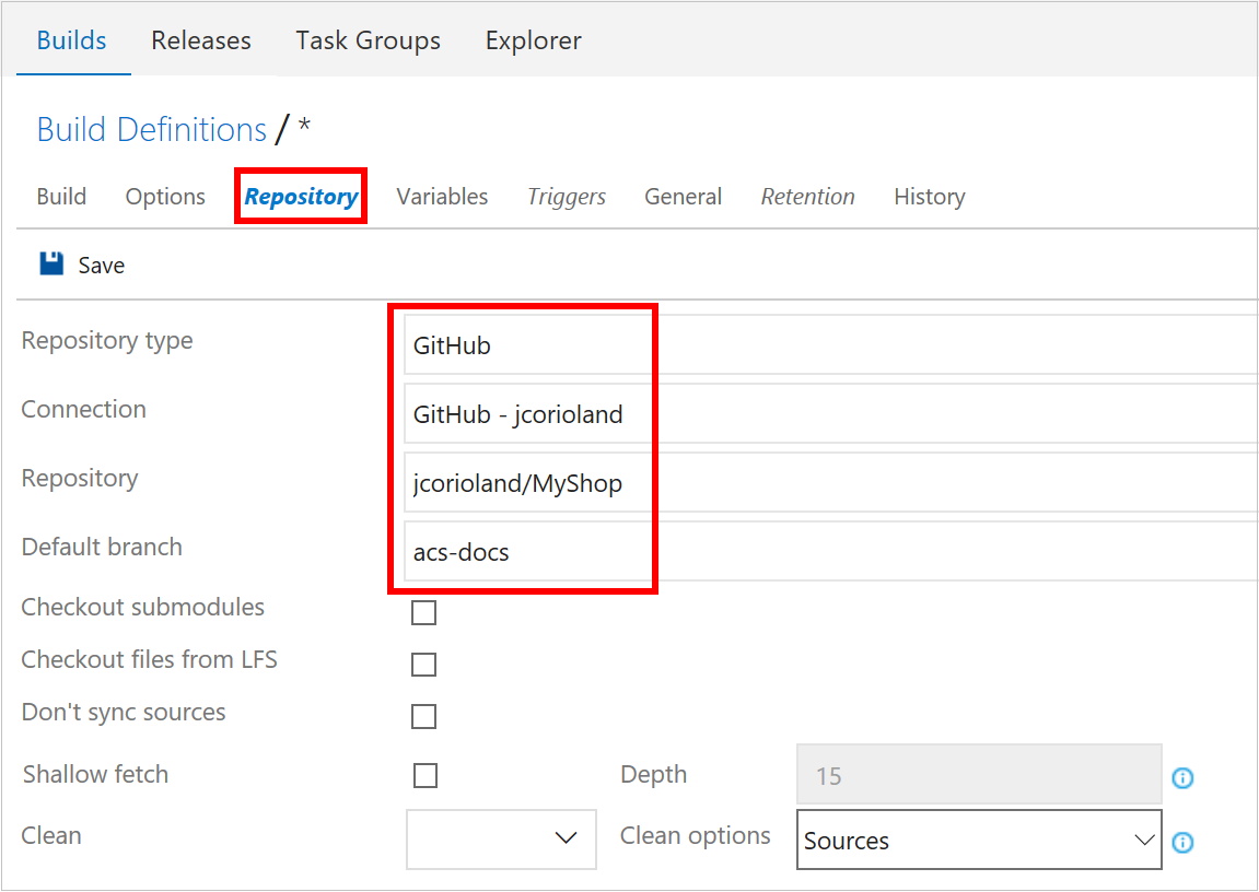 Azure DevOps サービス - ビルドリポジトリの設定