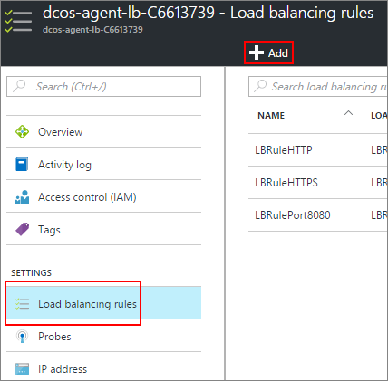 Azure container service load balancer rules