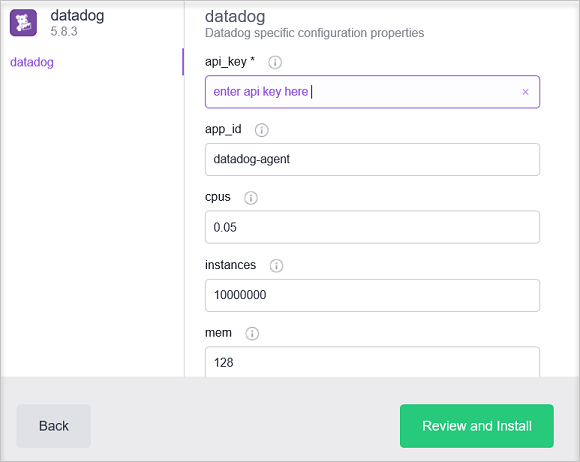 Datadog configuration in the DC/OS Universe