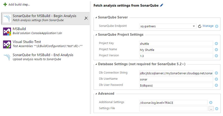 SonarQube build analysis settings