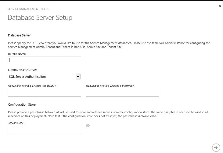 Database setup for Windows Azure Pack