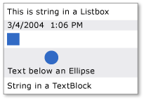 4 種類の内容を含む ListBox