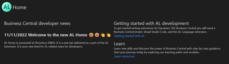 AL Home を使って、Business Central R&D は、ニュース、ベスト プラクティス、イベント、メッセージを効率的に共有できます