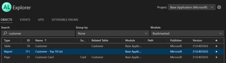 選択したアプリ スコープ内の、ブックマークされたオブジェクト