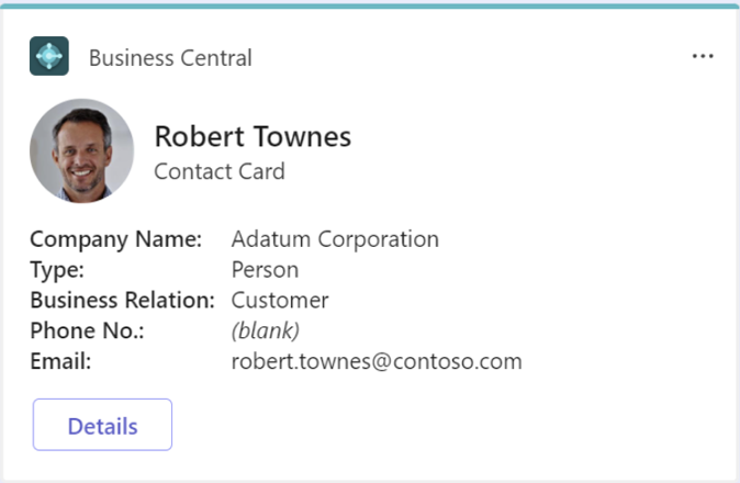 高さが短くなったアダプティブ カードのスクリーンショット。