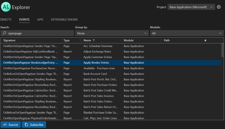 選択したアプリ スコープのイベントの概要