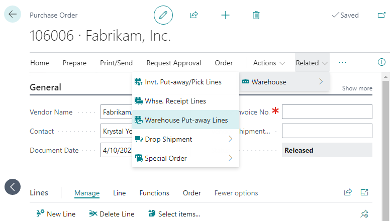 プットアウェイ明細行