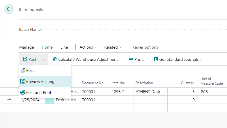 品目仕訳帳 - プレビュー転記アクション