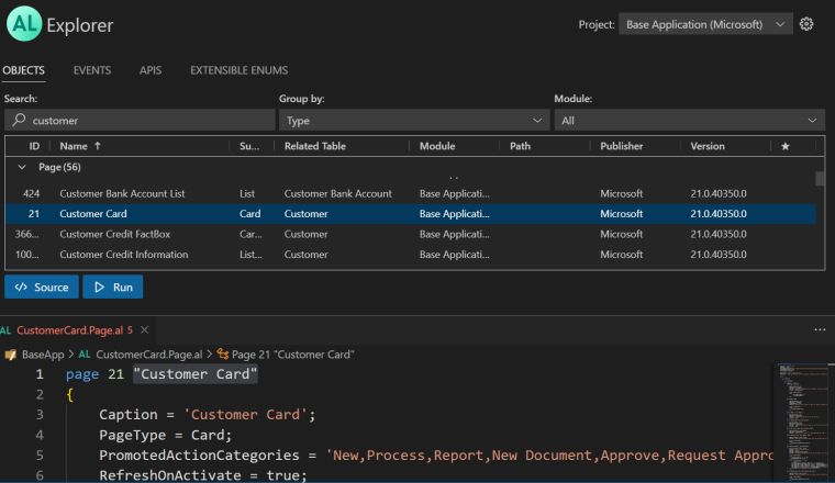 AL Explorer で特定のオブジェクトのソースに簡単に移動する