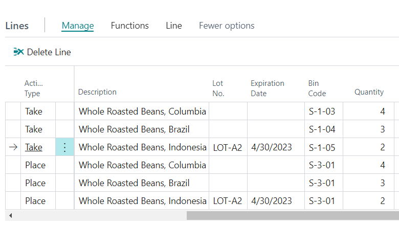 倉庫ピッキング明細行のスクリーンショット