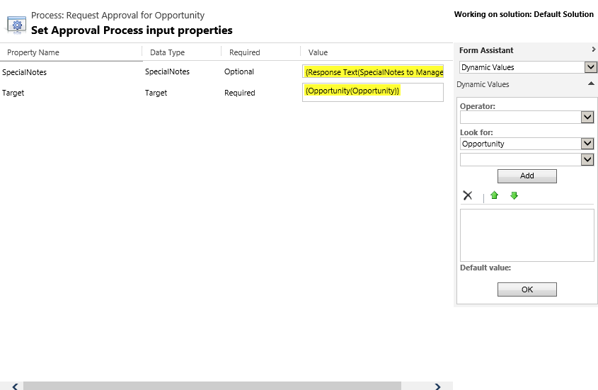 ApprovalProcess 操作のプロパティの設定