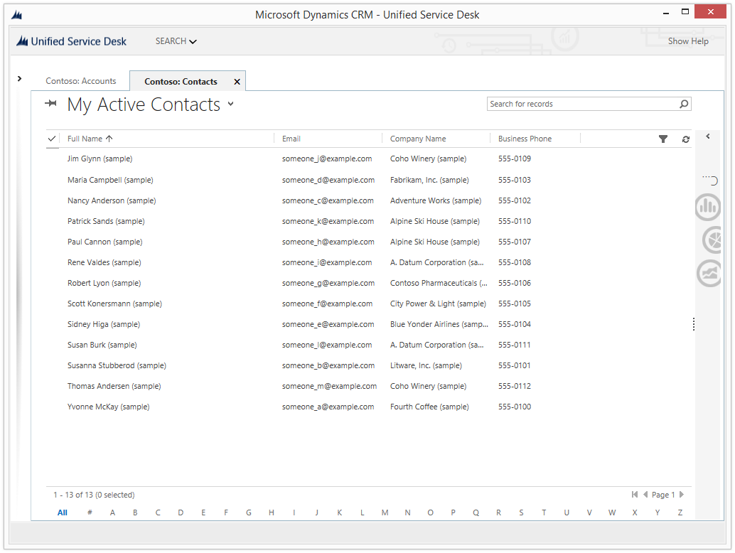 Dynamics 365 で表示される取引先担当者レコード