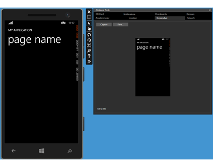 Windows Phone エミュレータのスクリーンショット