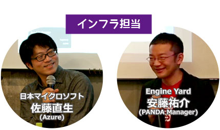 [インフラ担当] 写真左: 日本マイクロソフト 佐藤直生 (Azure)、写真右: Engine Yard 安藤祐介 (PANDA Manager)