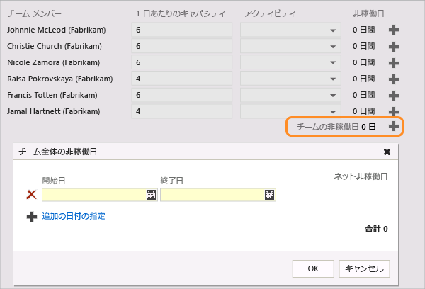 チームの休日の設定